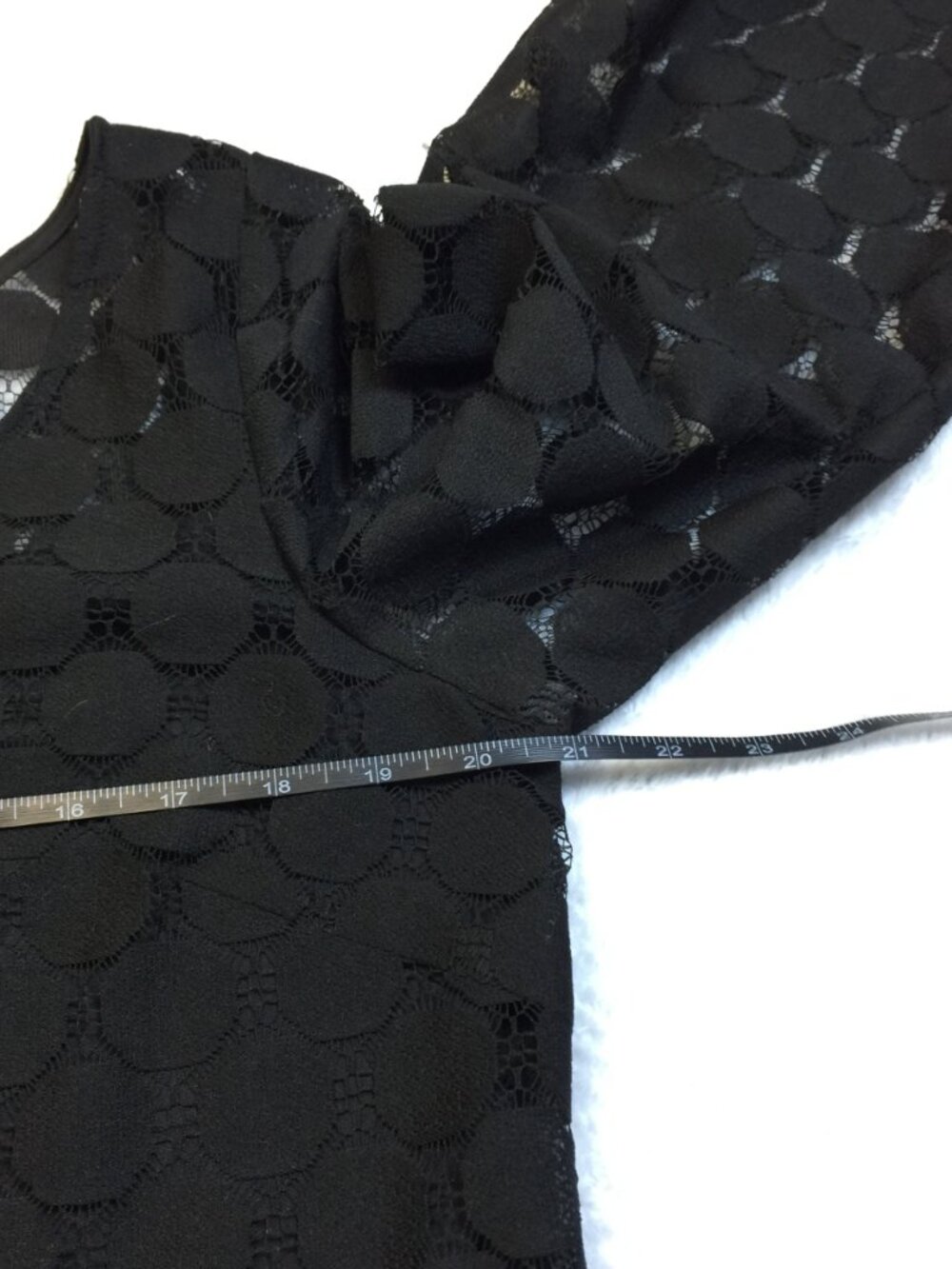 Muse Shift Dress Size 14 Womans Black Polka Dot Lace 3/4 Flared Sleeve Lined - Picture 7 of 13
